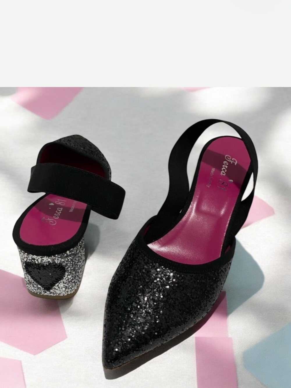 Ferca 81 Italian Made Glitter Heart Stilettos Slingback Pump Size 40